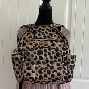 Leopard Print Quilted Backpack in Tan and Black